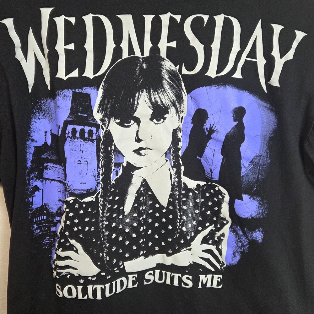 Wednesday Addams T Shirt Black Graphic‎ Print Solitude Suits Me Women Large